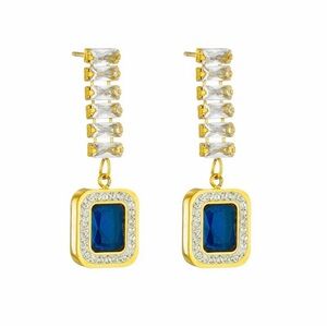 Gold-Tone Blue Crystal Drop Earrings